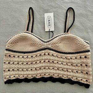 CIDER brand new woman knit crochet crop top cream and black Size S